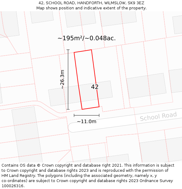 42, SCHOOL ROAD, HANDFORTH, WILMSLOW, SK9 3EZ: Plot and title map
