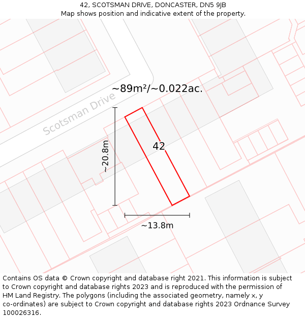 42, SCOTSMAN DRIVE, DONCASTER, DN5 9JB: Plot and title map