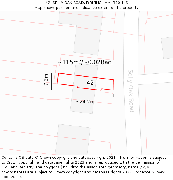 42, SELLY OAK ROAD, BIRMINGHAM, B30 1LS: Plot and title map