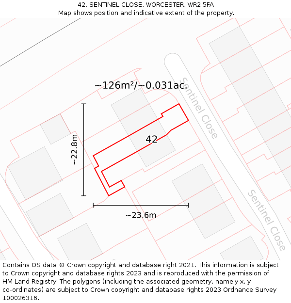 42, SENTINEL CLOSE, WORCESTER, WR2 5FA: Plot and title map