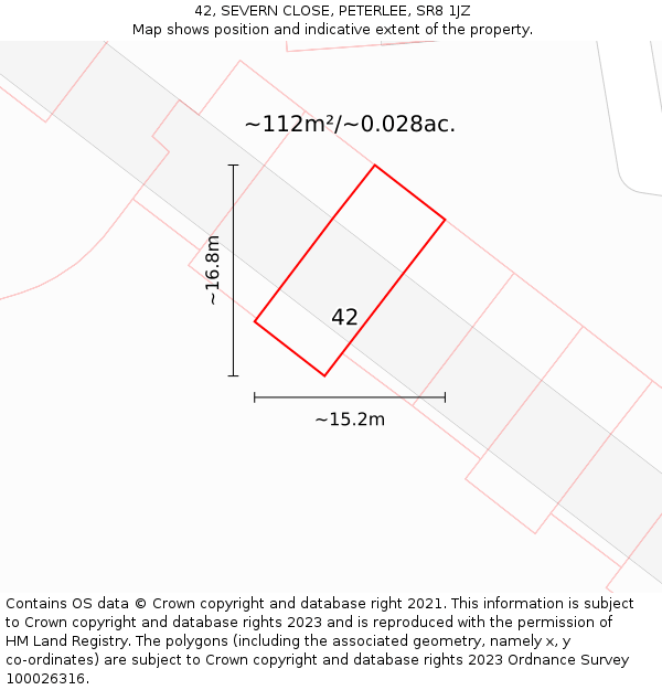 42, SEVERN CLOSE, PETERLEE, SR8 1JZ: Plot and title map