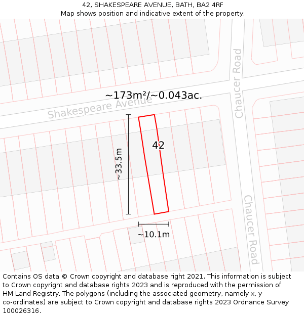 42, SHAKESPEARE AVENUE, BATH, BA2 4RF: Plot and title map