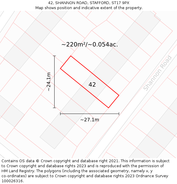42, SHANNON ROAD, STAFFORD, ST17 9PX: Plot and title map