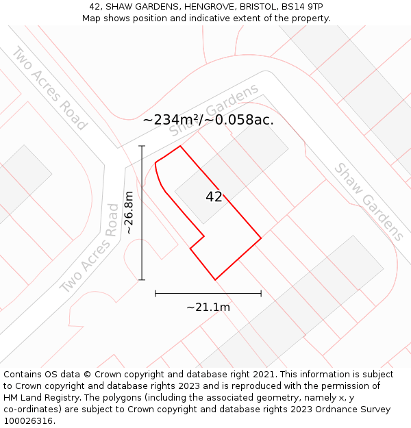 42, SHAW GARDENS, HENGROVE, BRISTOL, BS14 9TP: Plot and title map