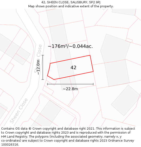 42, SHEEN CLOSE, SALISBURY, SP2 9PJ: Plot and title map