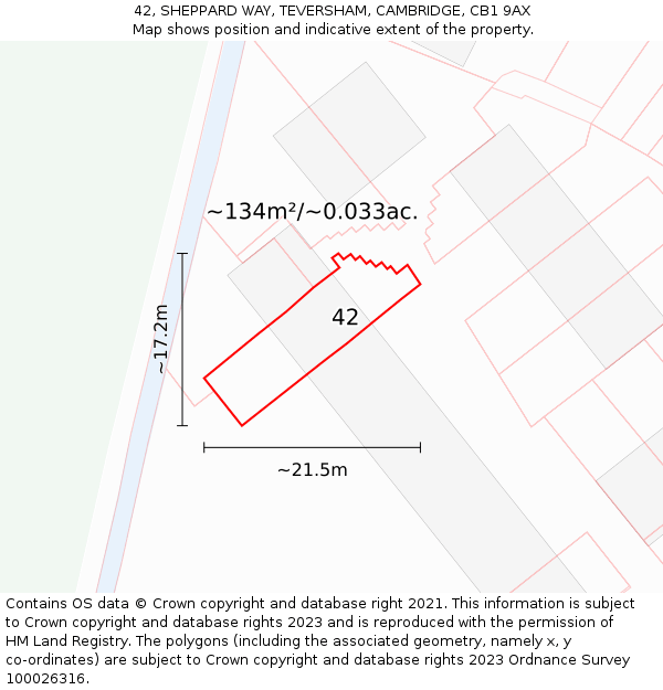 42, SHEPPARD WAY, TEVERSHAM, CAMBRIDGE, CB1 9AX: Plot and title map
