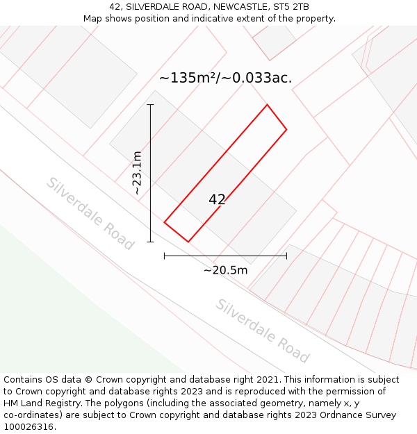 42, SILVERDALE ROAD, NEWCASTLE, ST5 2TB: Plot and title map