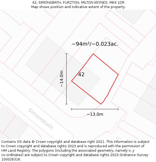 42, SIMONSBATH, FURZTON, MILTON KEYNES, MK4 1DR: Plot and title map