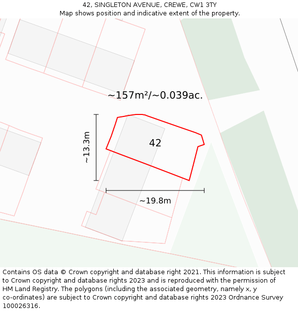 42, SINGLETON AVENUE, CREWE, CW1 3TY: Plot and title map