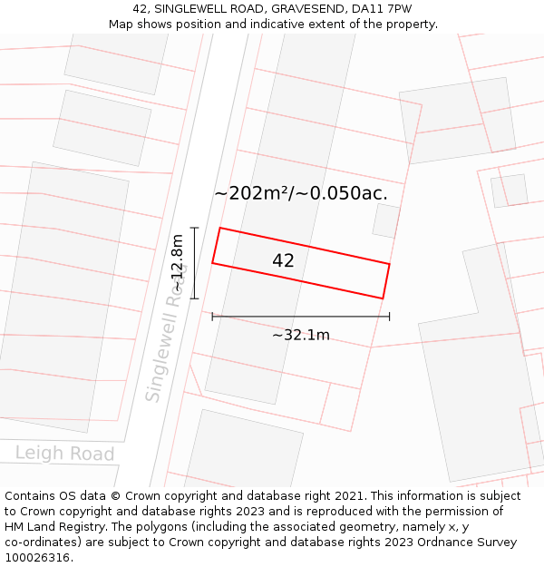 42, SINGLEWELL ROAD, GRAVESEND, DA11 7PW: Plot and title map