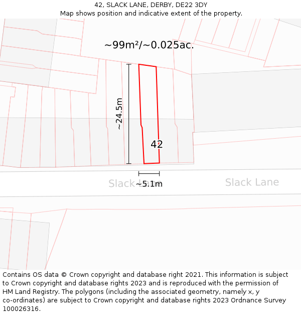 42, SLACK LANE, DERBY, DE22 3DY: Plot and title map