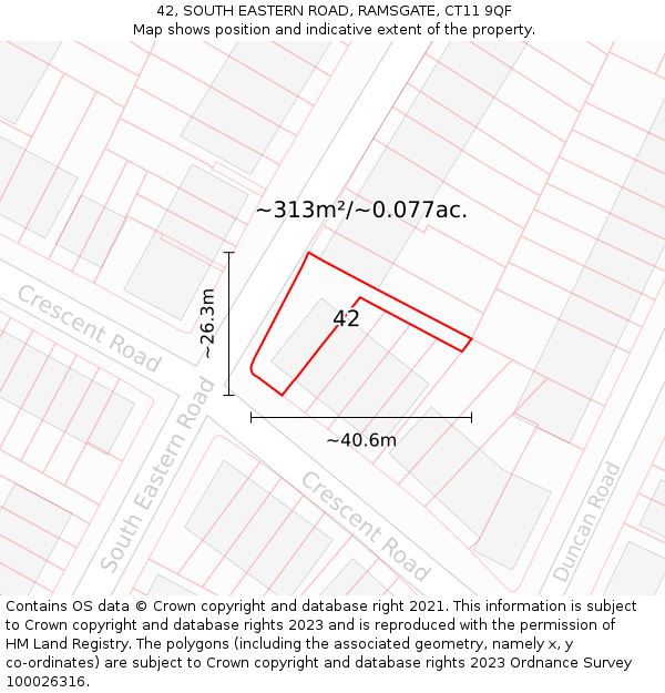 42, SOUTH EASTERN ROAD, RAMSGATE, CT11 9QF: Plot and title map