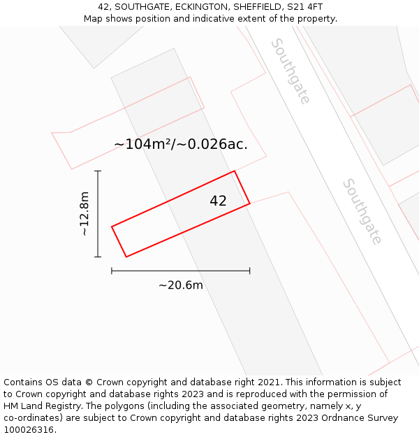 42, SOUTHGATE, ECKINGTON, SHEFFIELD, S21 4FT: Plot and title map