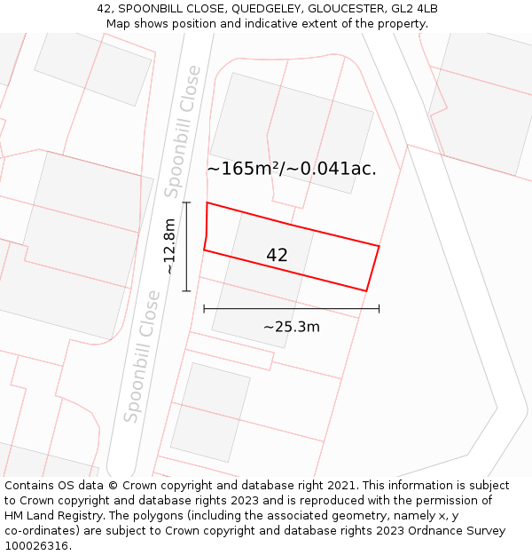 42, SPOONBILL CLOSE, QUEDGELEY, GLOUCESTER, GL2 4LB: Plot and title map