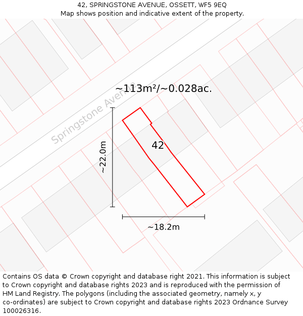 42, SPRINGSTONE AVENUE, OSSETT, WF5 9EQ: Plot and title map