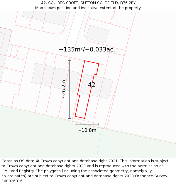 42, SQUIRES CROFT, SUTTON COLDFIELD, B76 2RY: Plot and title map