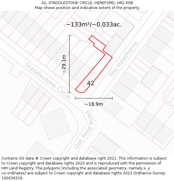 42, STADDLESTONE CIRCLE, HEREFORD, HR2 6SB: Plot and title map