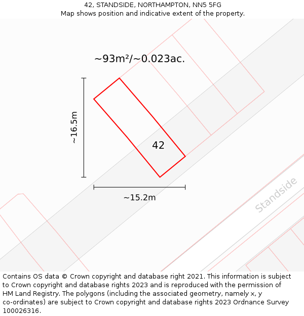 42, STANDSIDE, NORTHAMPTON, NN5 5FG: Plot and title map