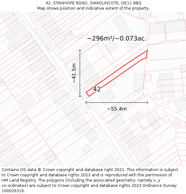 42, STANHOPE ROAD, SWADLINCOTE, DE11 9BQ: Plot and title map
