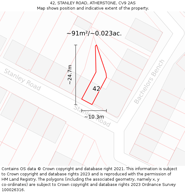 42, STANLEY ROAD, ATHERSTONE, CV9 2AS: Plot and title map