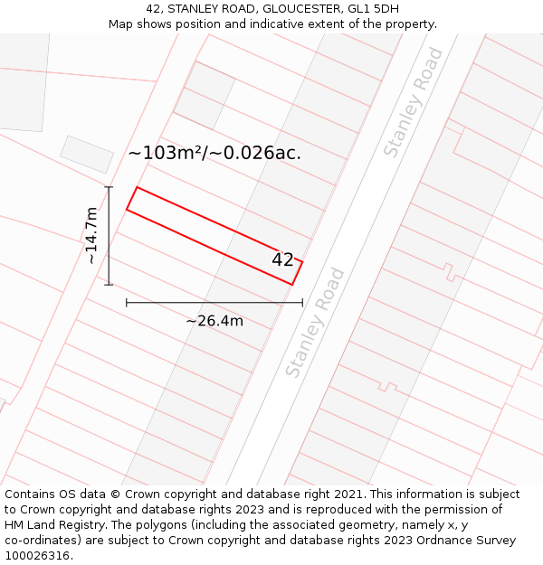42, STANLEY ROAD, GLOUCESTER, GL1 5DH: Plot and title map