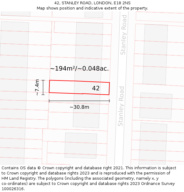 42, STANLEY ROAD, LONDON, E18 2NS: Plot and title map
