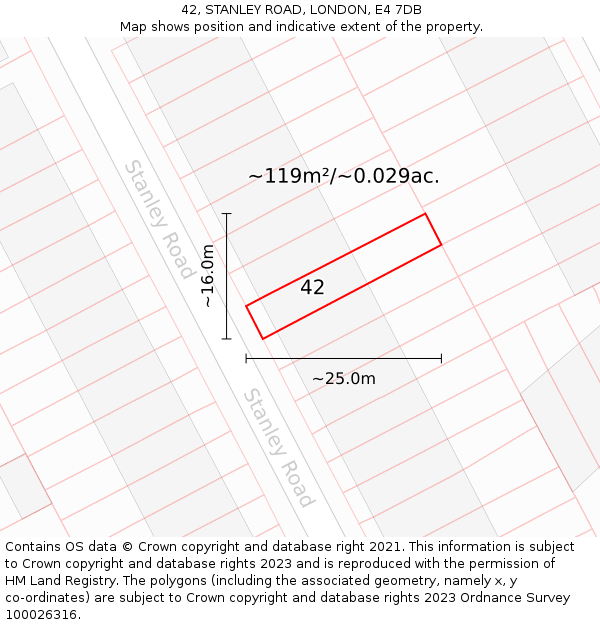 42, STANLEY ROAD, LONDON, E4 7DB: Plot and title map