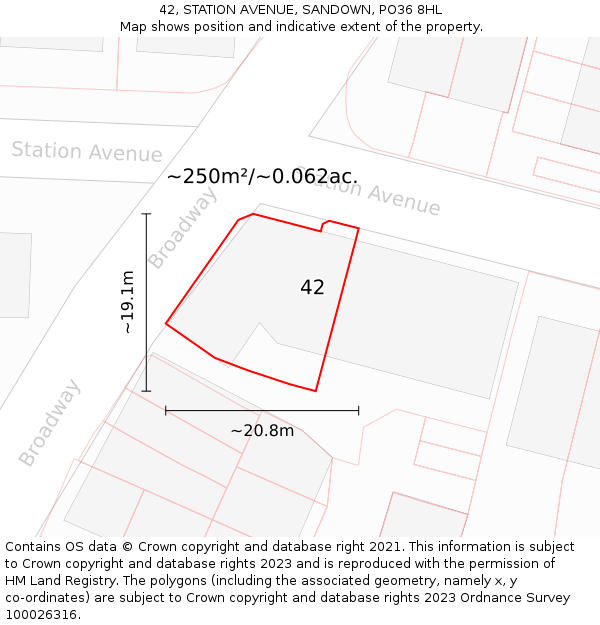 42, STATION AVENUE, SANDOWN, PO36 8HL: Plot and title map