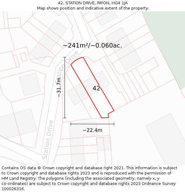 42, STATION DRIVE, RIPON, HG4 1JA: Plot and title map