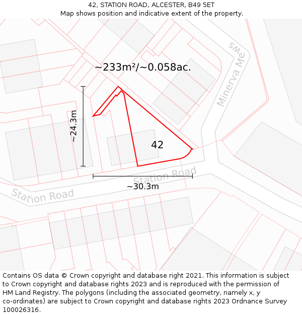 42, STATION ROAD, ALCESTER, B49 5ET: Plot and title map