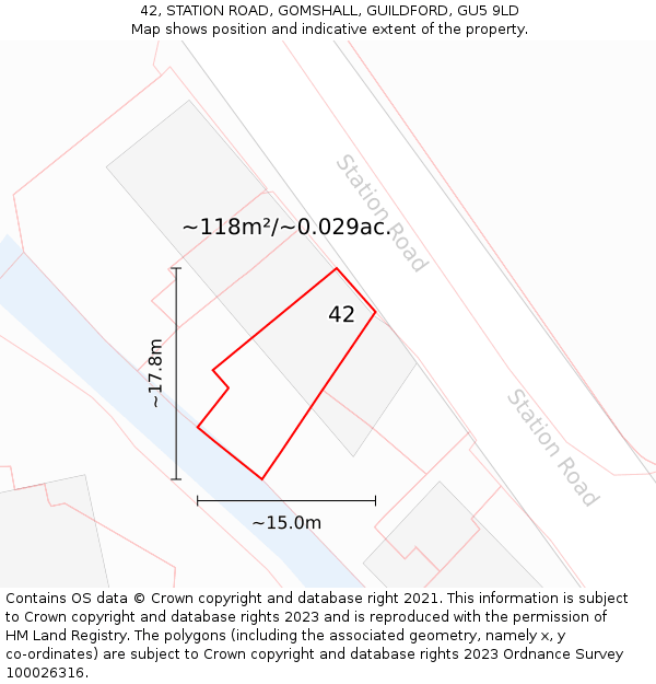42, STATION ROAD, GOMSHALL, GUILDFORD, GU5 9LD: Plot and title map