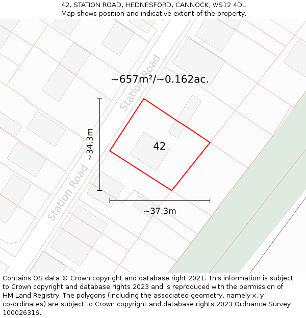 42, STATION ROAD, HEDNESFORD, CANNOCK, WS12 4DL: Plot and title map