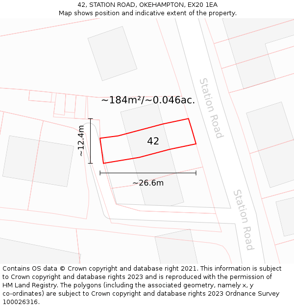 42, STATION ROAD, OKEHAMPTON, EX20 1EA: Plot and title map