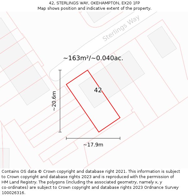 42, STERLINGS WAY, OKEHAMPTON, EX20 1FP: Plot and title map