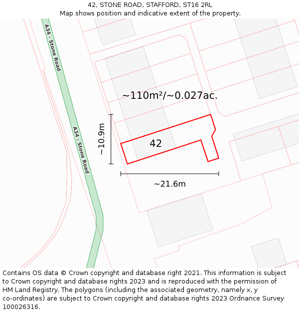 42, STONE ROAD, STAFFORD, ST16 2RL: Plot and title map