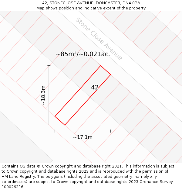 42, STONECLOSE AVENUE, DONCASTER, DN4 0BA: Plot and title map
