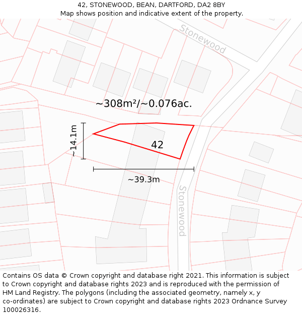 42, STONEWOOD, BEAN, DARTFORD, DA2 8BY: Plot and title map