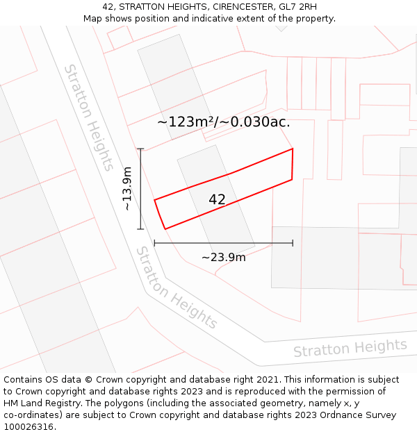 42, STRATTON HEIGHTS, CIRENCESTER, GL7 2RH: Plot and title map