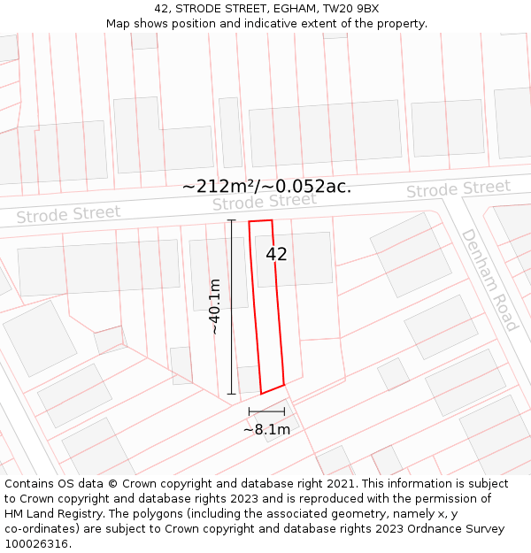 42, STRODE STREET, EGHAM, TW20 9BX: Plot and title map