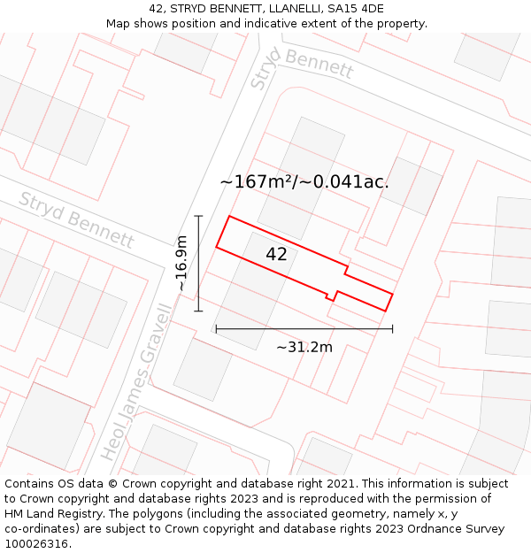 42, STRYD BENNETT, LLANELLI, SA15 4DE: Plot and title map