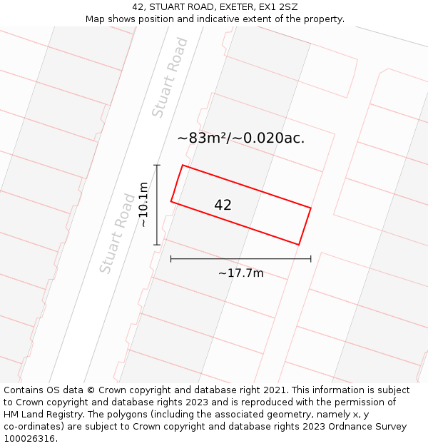 42, STUART ROAD, EXETER, EX1 2SZ: Plot and title map