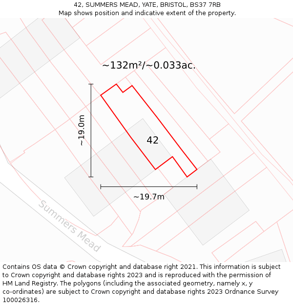 42, SUMMERS MEAD, YATE, BRISTOL, BS37 7RB: Plot and title map
