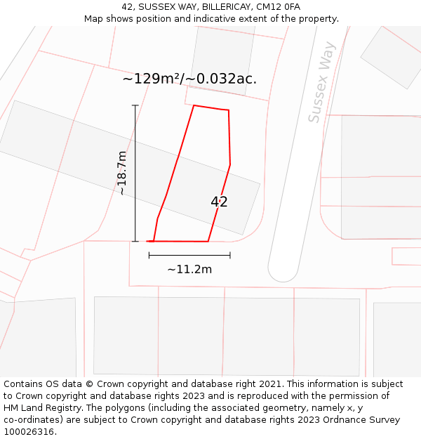 42, SUSSEX WAY, BILLERICAY, CM12 0FA: Plot and title map