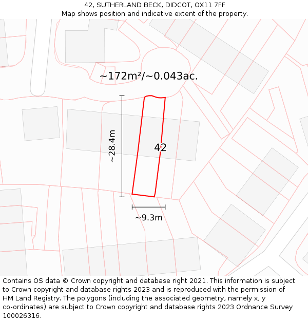42, SUTHERLAND BECK, DIDCOT, OX11 7FF: Plot and title map