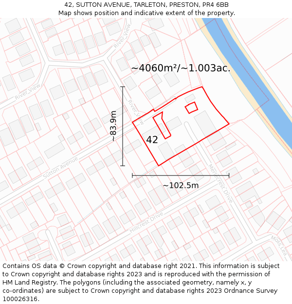 42, SUTTON AVENUE, TARLETON, PRESTON, PR4 6BB: Plot and title map