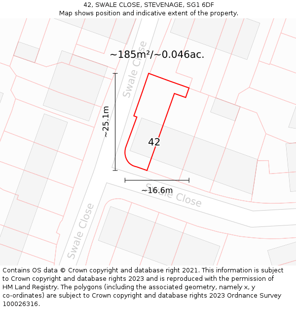 42, SWALE CLOSE, STEVENAGE, SG1 6DF: Plot and title map