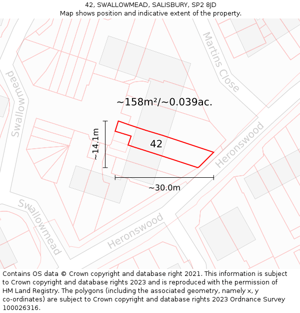 42, SWALLOWMEAD, SALISBURY, SP2 8JD: Plot and title map