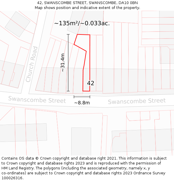 42, SWANSCOMBE STREET, SWANSCOMBE, DA10 0BN: Plot and title map
