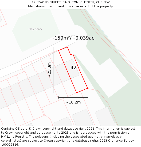 42, SWORD STREET, SAIGHTON, CHESTER, CH3 6FW: Plot and title map