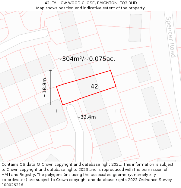 42, TALLOW WOOD CLOSE, PAIGNTON, TQ3 3HD: Plot and title map